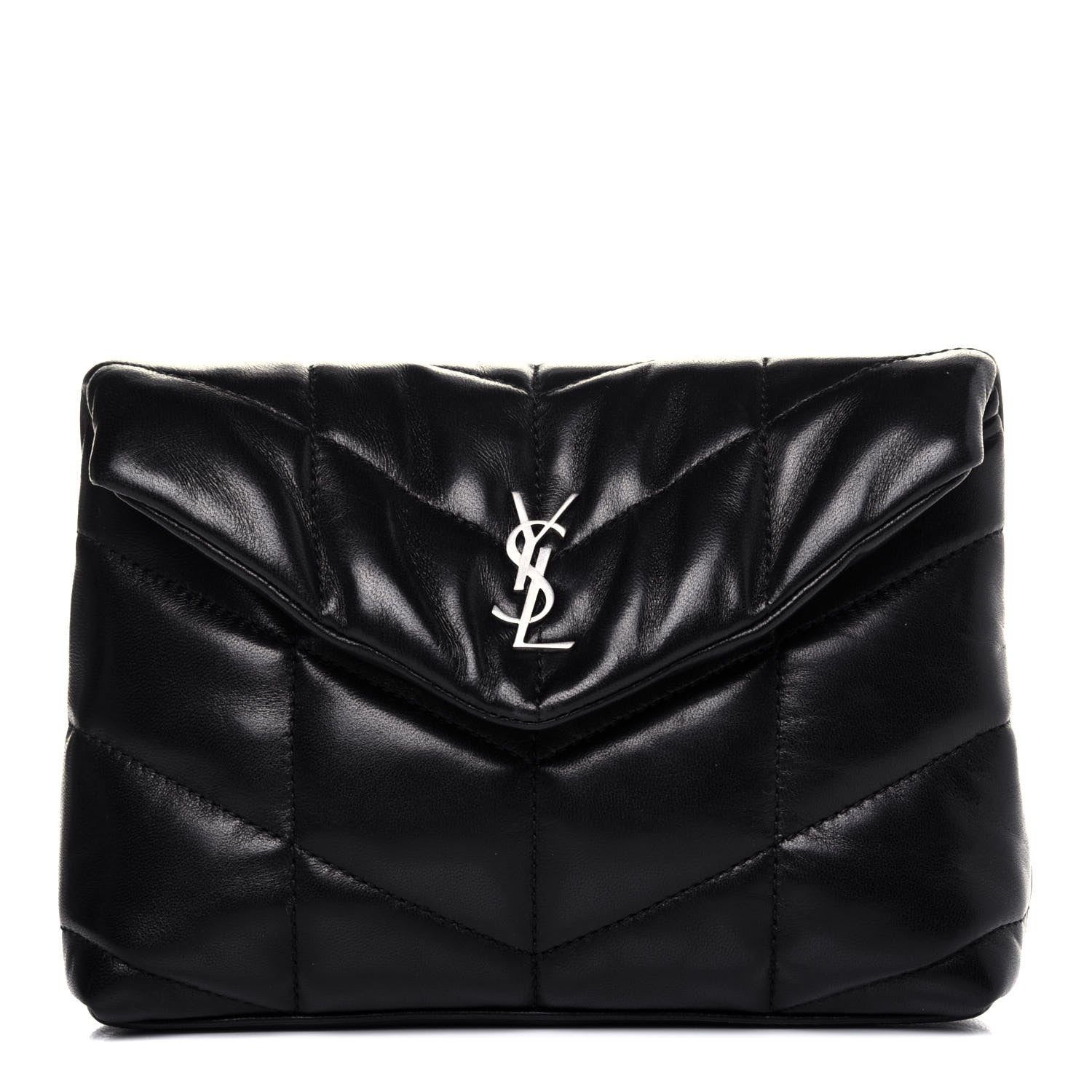 Saint Laurent Lambskin Monogram Loulou Puffer Pouch Clutch Black 2 of 17