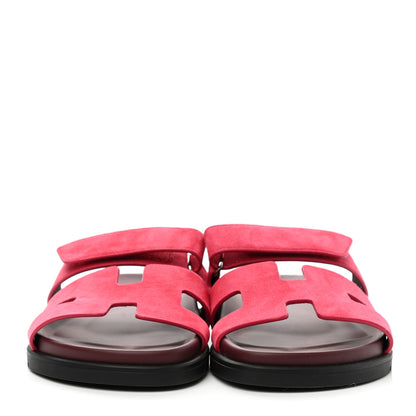 Hermes Suede Goatskin Womens Chypre Sandals 37 Rose Framboise 2 of 9