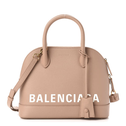 Balenciaga Signature Grained Calfskin Logo S Ville Top Handle Bag Nude Beige White 1 of 12