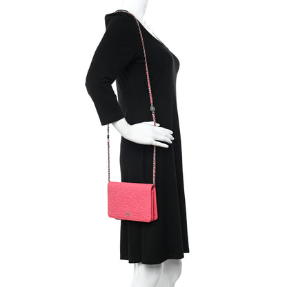 Chanel Caviar Camellia Embossed Wallet On Chain WOC Pink 2 of 26