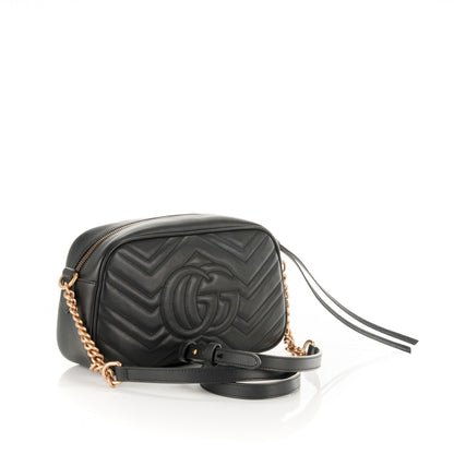 Gucci Calfskin Matelasse Small GG Marmont Chain Shoulder Bag Black 3 of 7
