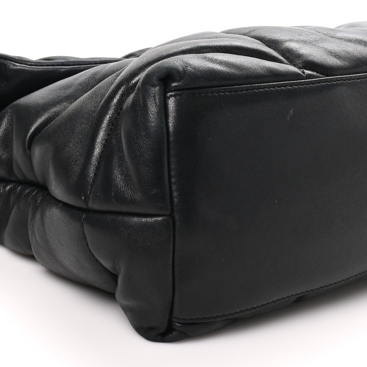 Lambskin Quilted Monogram Monochrome Medium Loulou Puffer Chain Satchel Black
