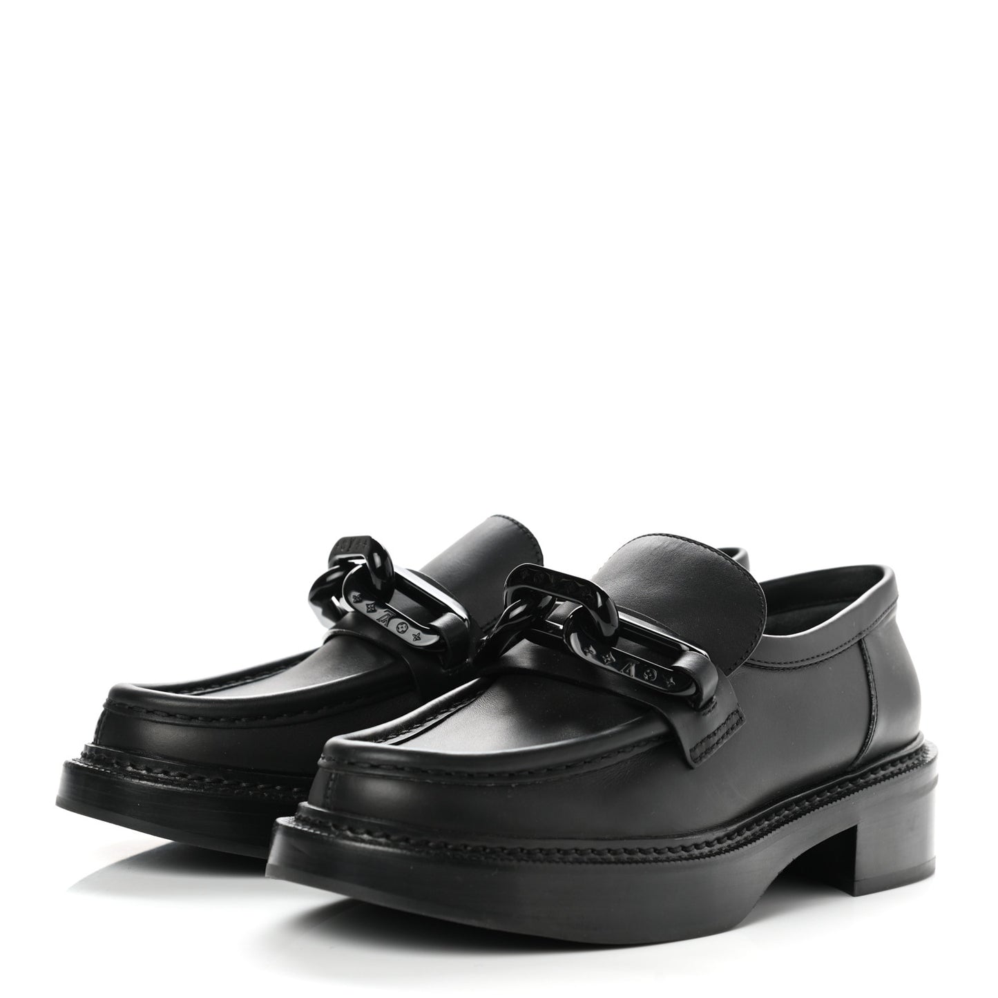 Calfskin Oversized Chain Academy Loafers 37 Black