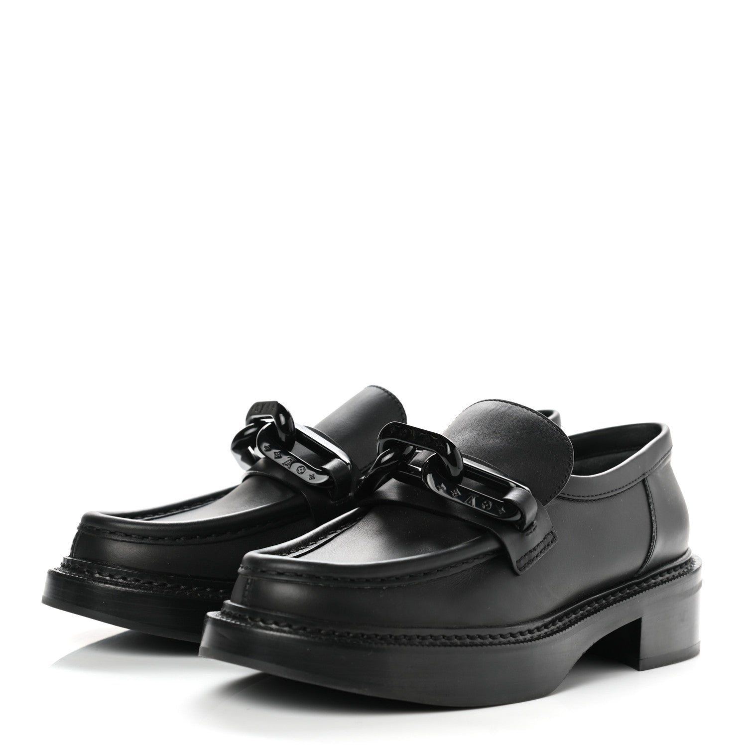 Louis Vuitton Calfskin Oversized Chain Academy Loafers 37 Black 3 of 8