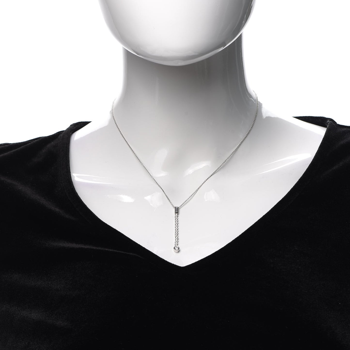Platinum Diamond Jazz Graduated Drop Pendant Necklace
