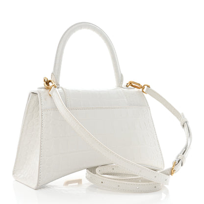 Balenciaga Shiny Calfskin Crocodile Embossed Small Hourglass Top Handle Bag White 3 of 9