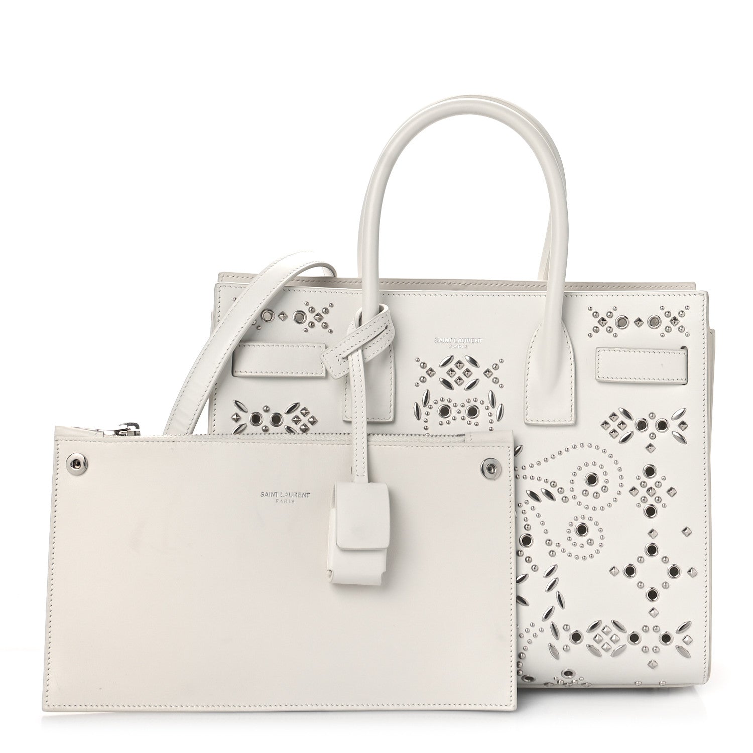Saint Laurent Calfskin Perforated Studded Baby Sac De Jour White 1 of 11
