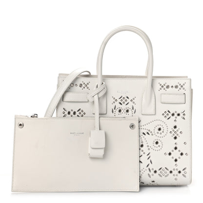 Saint Laurent Calfskin Perforated Studded Baby Sac De Jour White 1 of 11