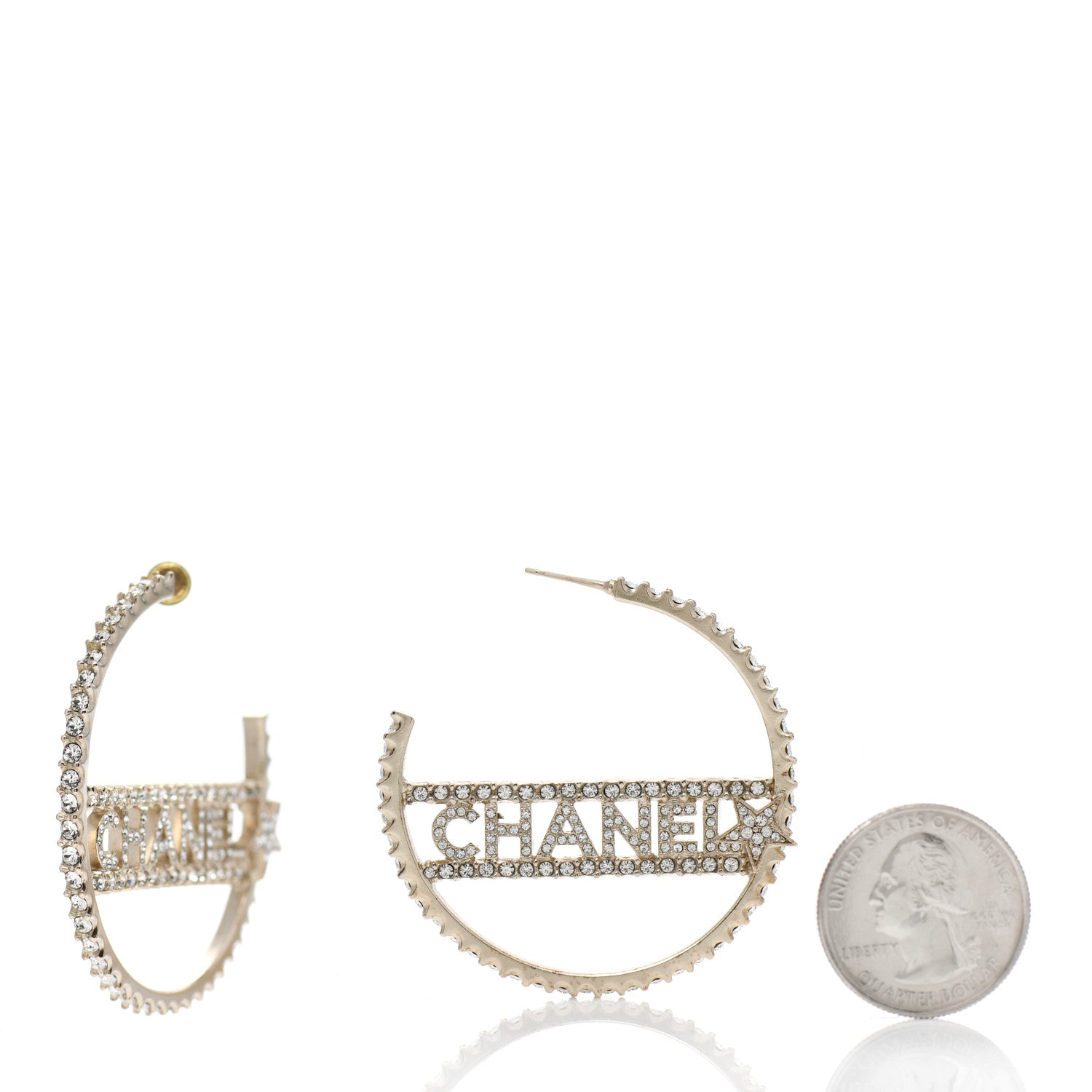 Chanel Crystal Logo Hoop Earrings Gold 2 of 7