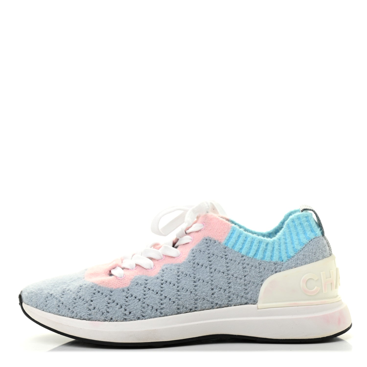 Chanel Mixed Fabrics Knit Sneakers 39 Grey Pink Blue 1 of 7