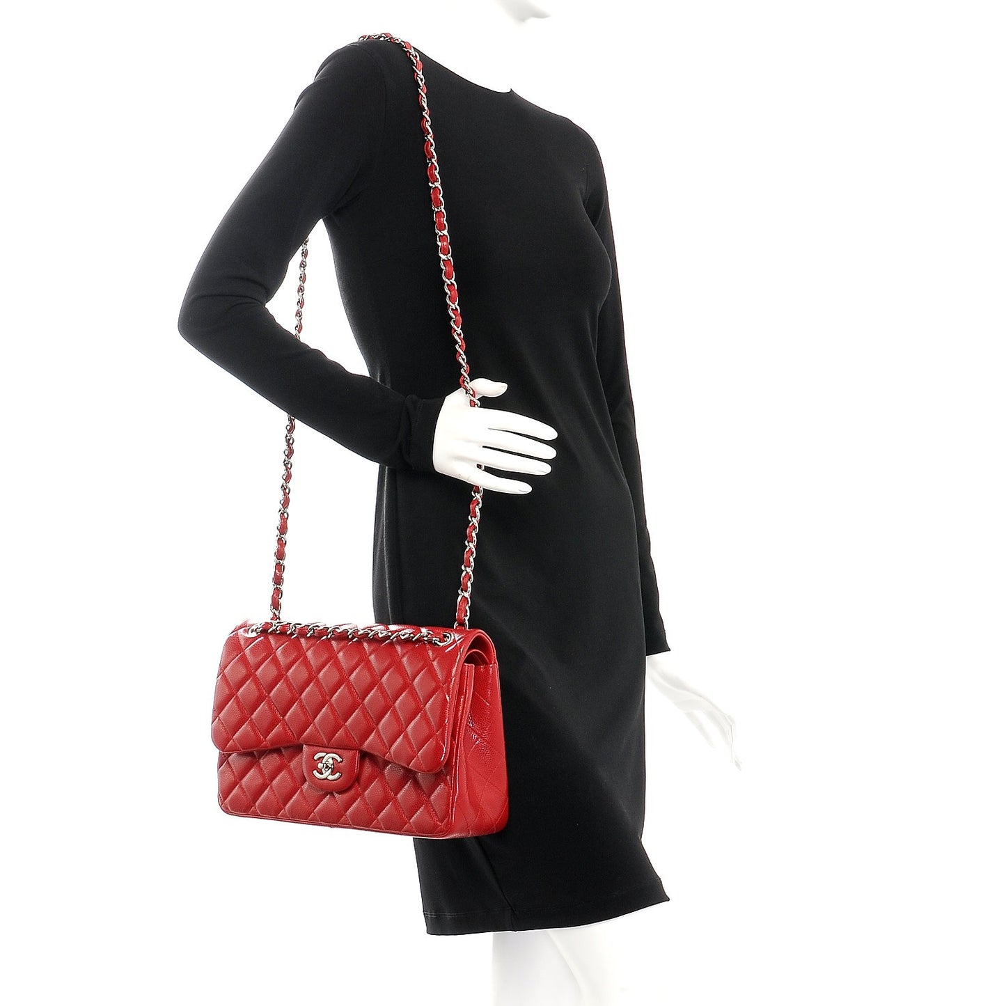 Caviar Quilted Jumbo Double Flap Red