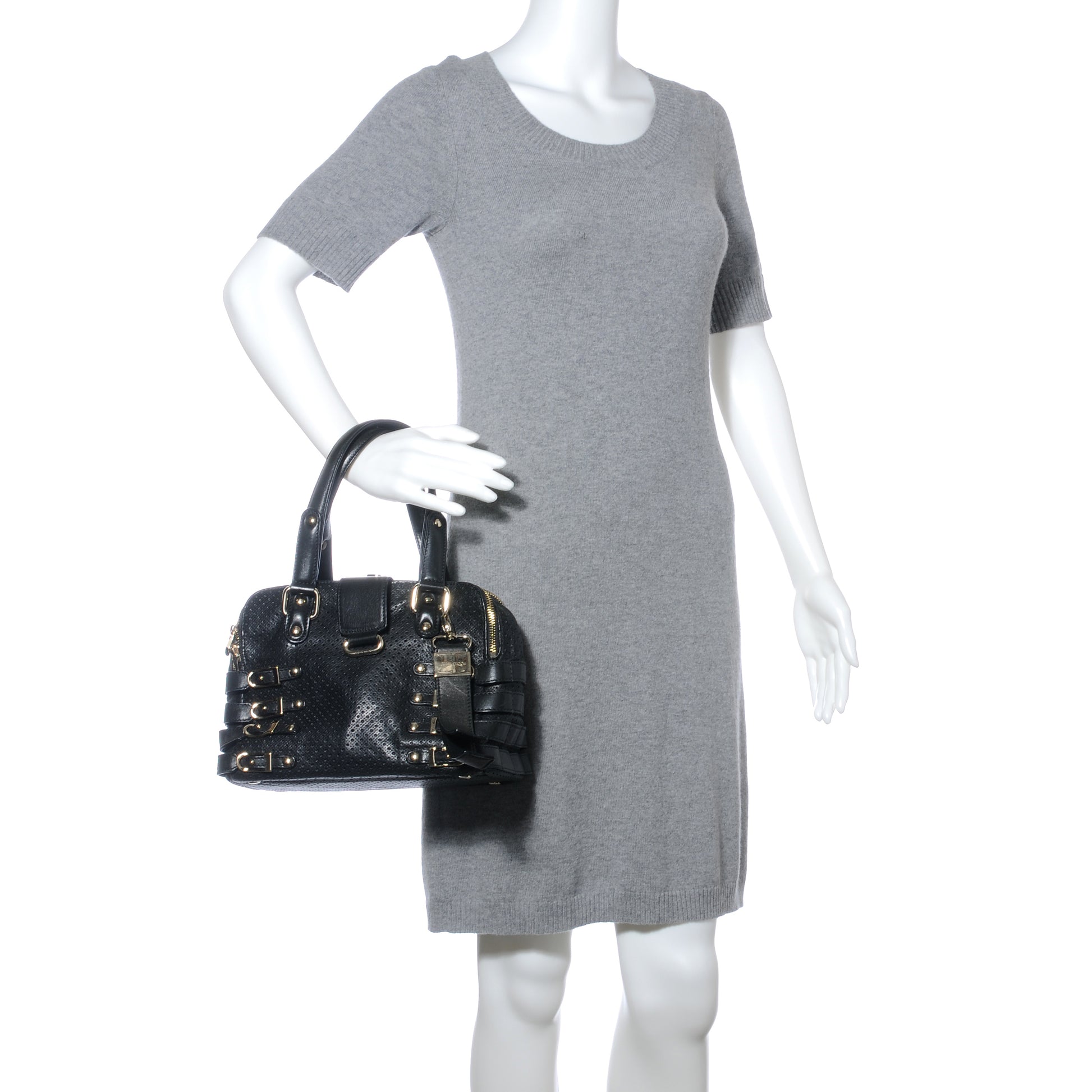 Jimmy Choo Leather Perforated Blythe M Handbag Black 2 of 6
