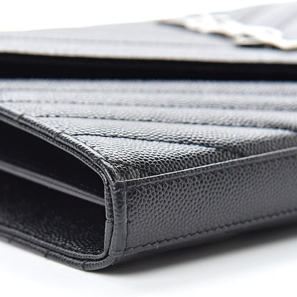 Saint Laurent Grain De Poudre Matelasse Chevron Monogram Chain Wallet Black 9 of 13