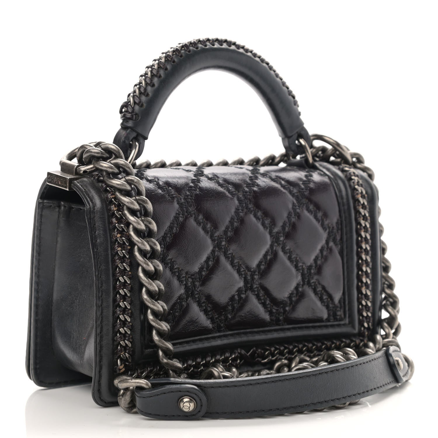 Chanel Shiny Goatskin Quilted Small Boy Top Handle Flap Charcoal 3 of 15