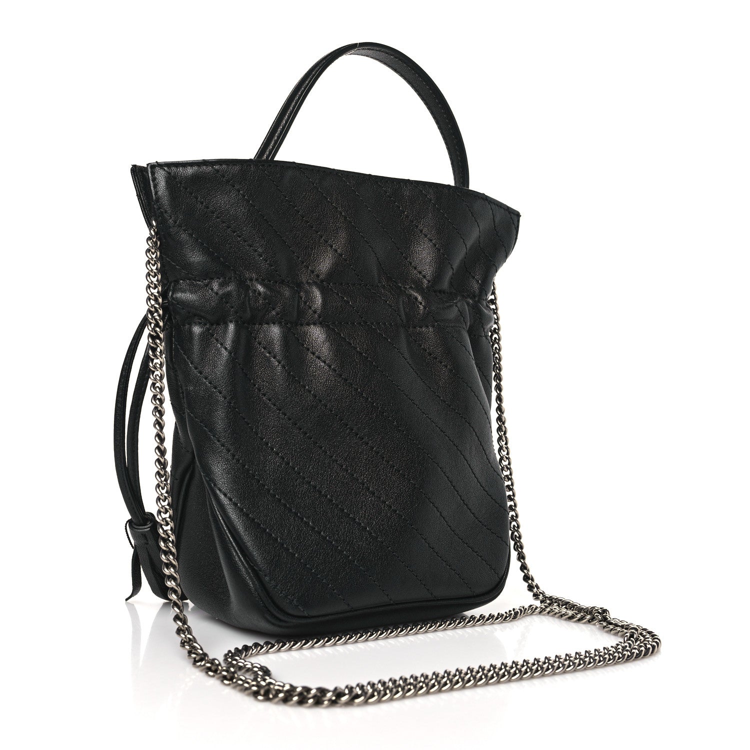 Gucci Sakai Be Green Calfskin Diagonal Stitched Mini Blondie Bucket Bag Black 3 of 8
