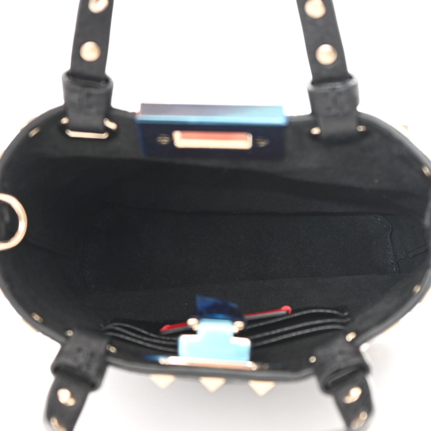 Grainy Calfskin Mini Rockstud Flip Lock Tote Black