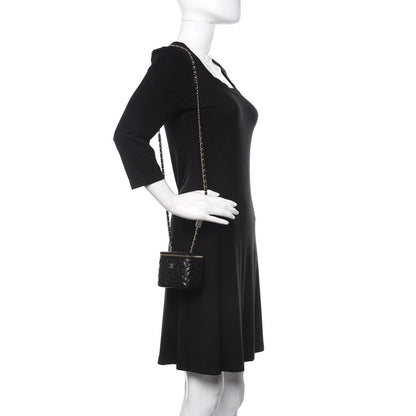 Chanel Lambskin Camellia Embossed Mini Vanity Case With Chain Black 2 of 10