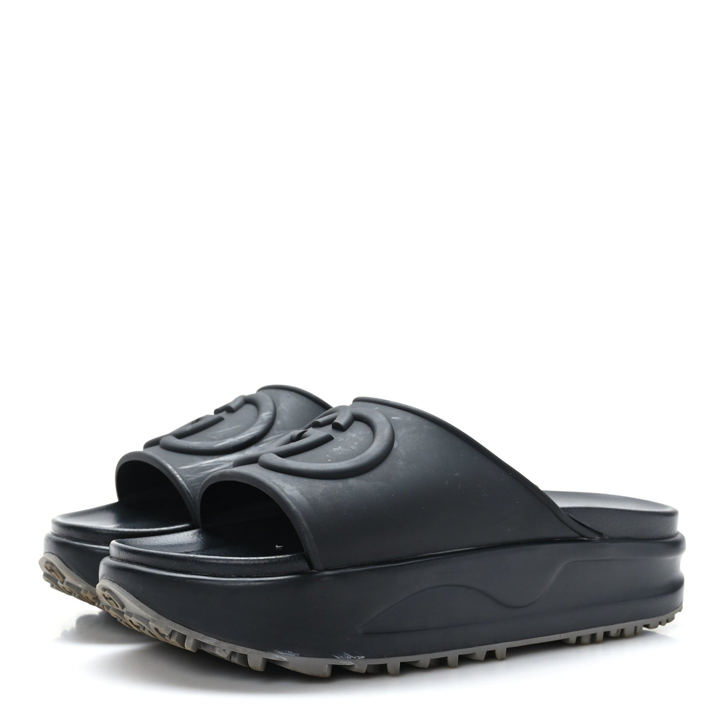Soft Rubber Womens Interlocking G Platform 42mm Slide Sandals 39 Black