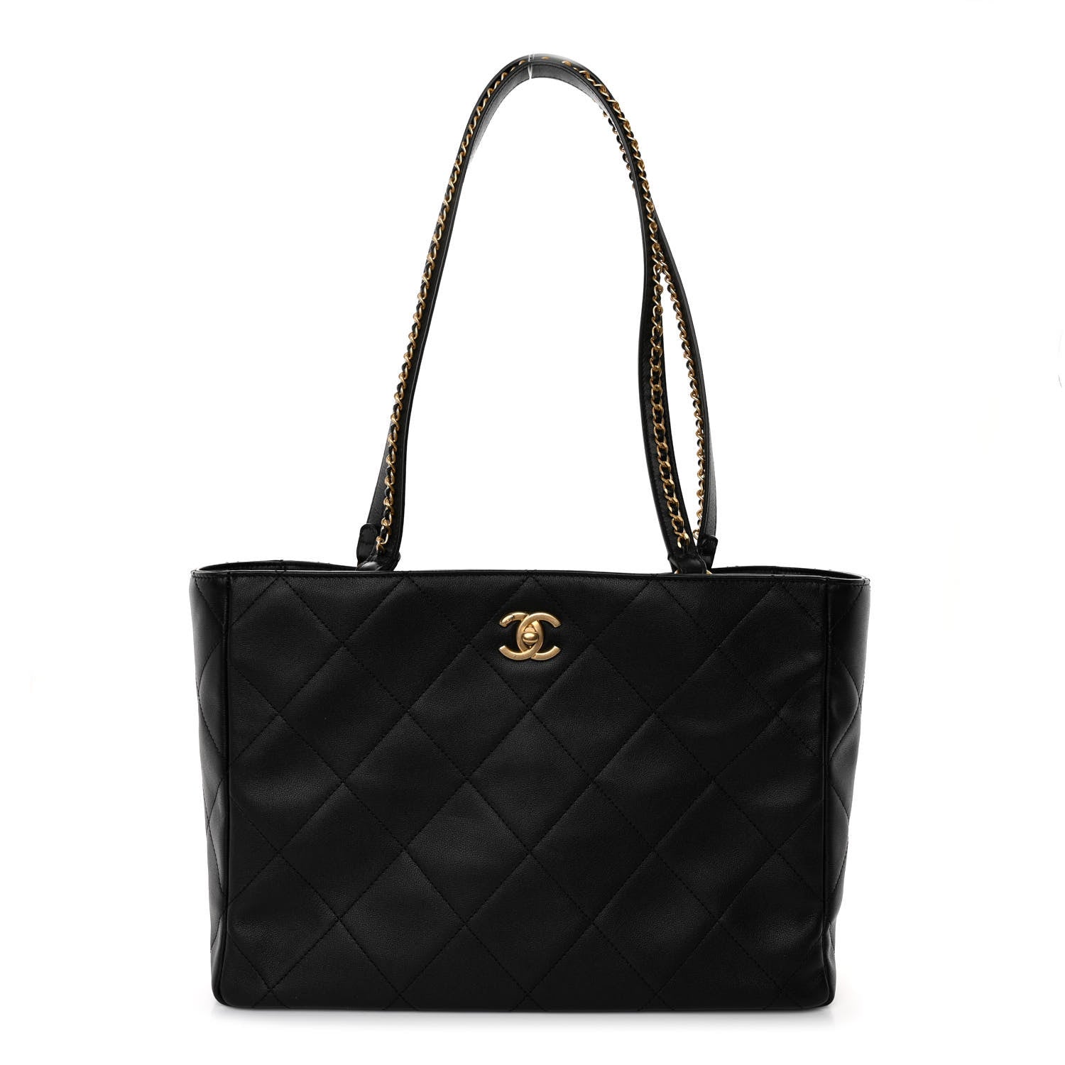 Chanel Calfskin Quilted Chain Shopping Tote Black Black 1 of 9