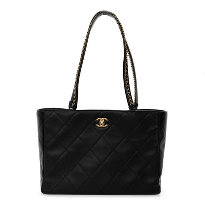 Chanel Calfskin Quilted Chain Shopping Tote Black Black 1 of 9