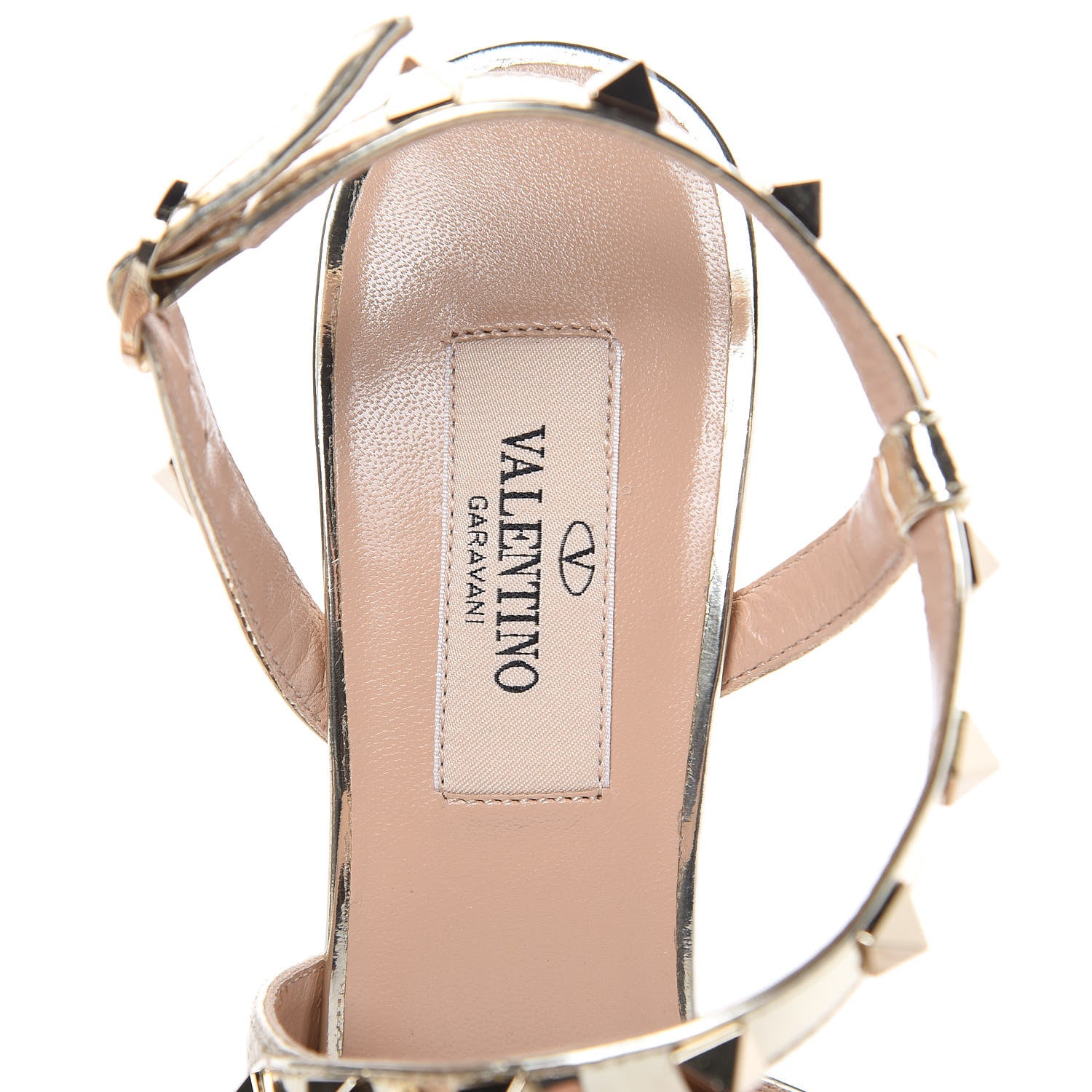 Valentino Garavani Metallic Pebbled Calfskin Rockstud Asymmetric 100mm Sandals 35.5 Platino 6 of 8