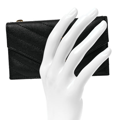 Saint Laurent Grain De Poudre Matelasse Chevron Monogram Compact Wallet Black 2 of 10