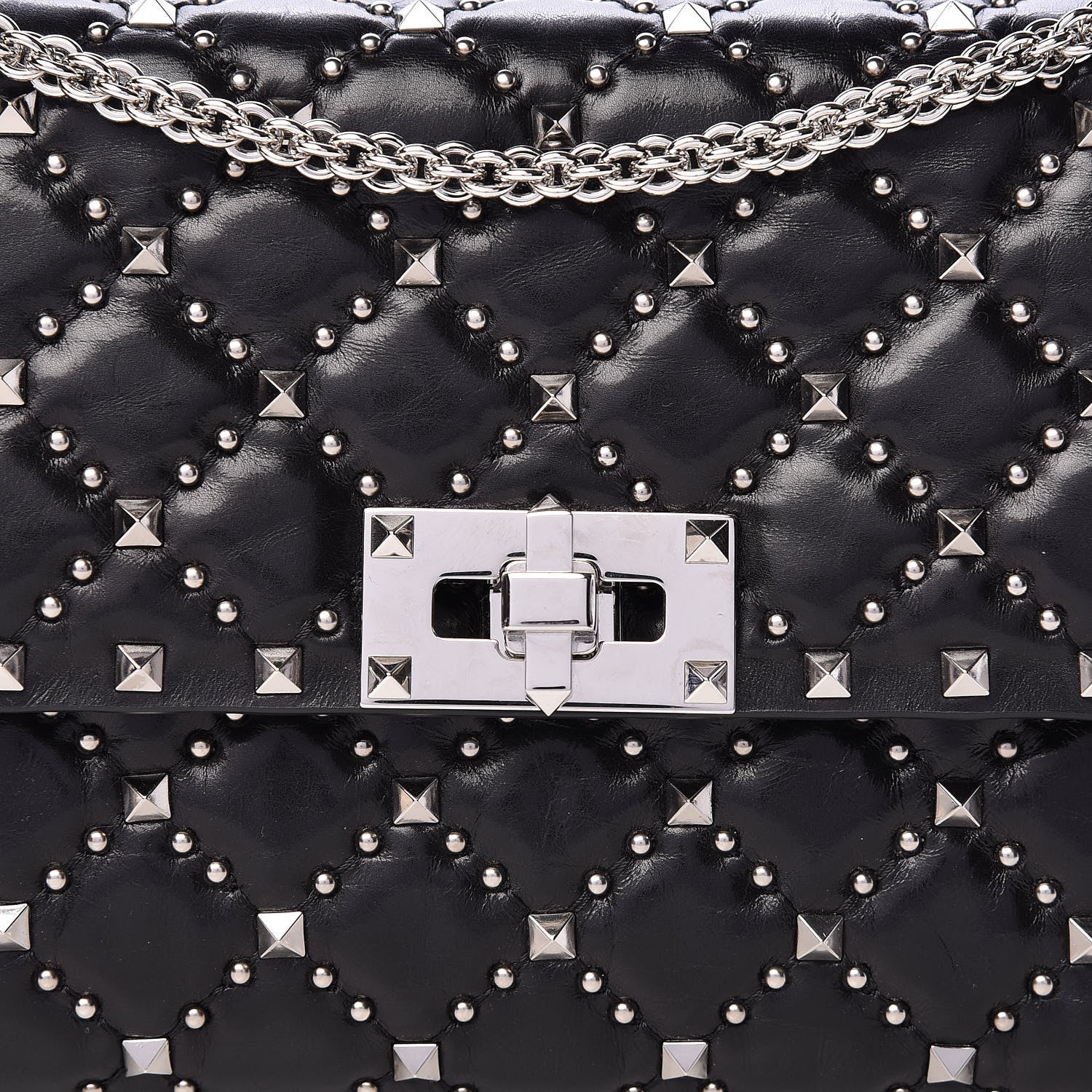 Valentino Garavani Lambskin Beaded Rockstud Spike Wallet on Chain Black 7 of 11