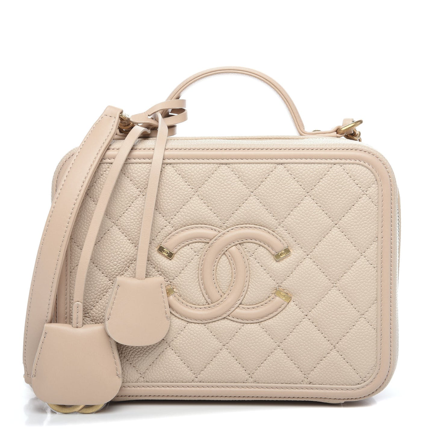 Caviar Quilted Medium CC Filigree Vanity Case Light Beige