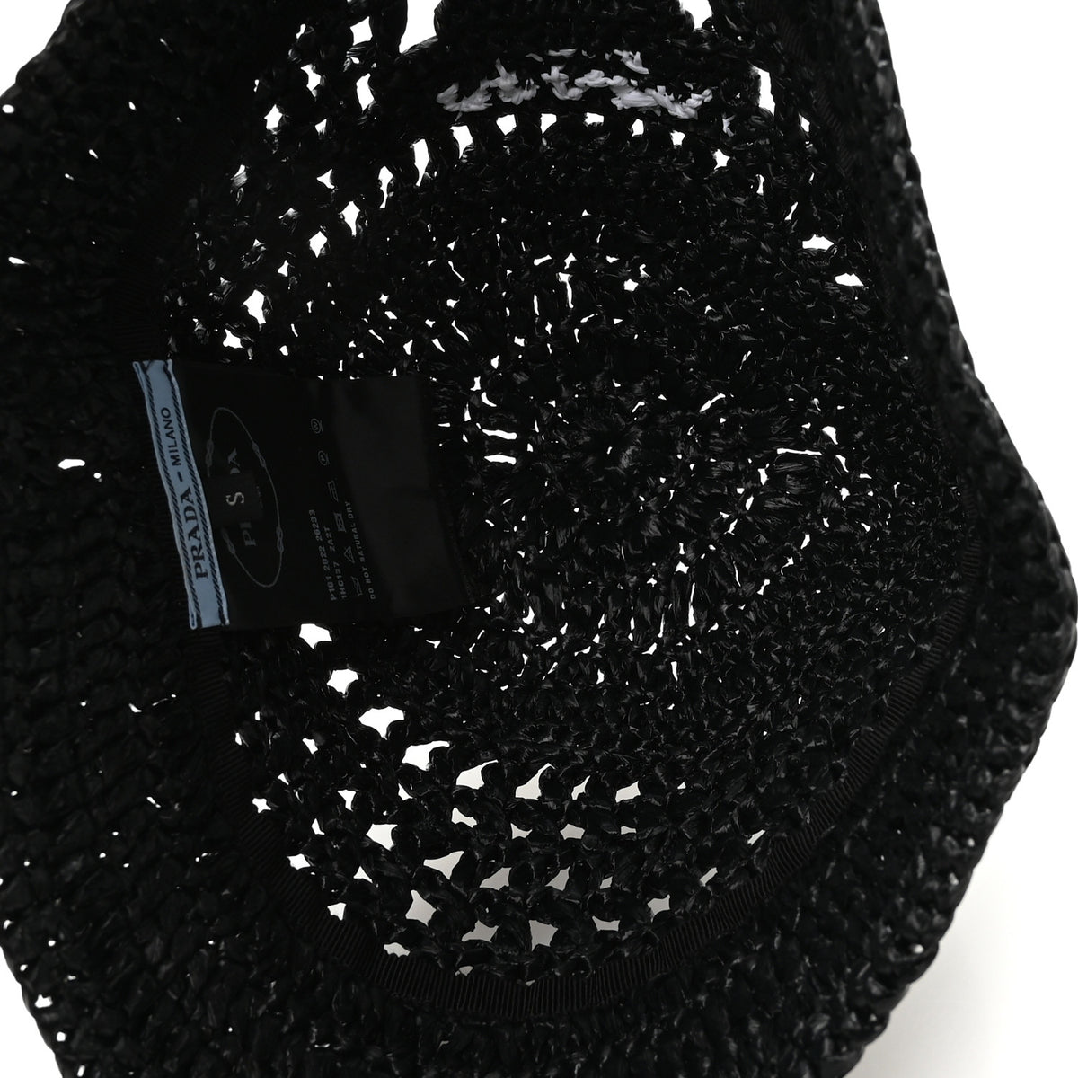 Prada Yarn Raffia Effect Crochet Logo Embroidered Womens Bucket Hat S Black 7 of 9