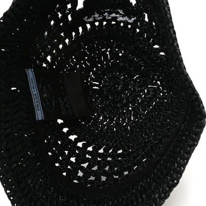 Prada Yarn Raffia Effect Crochet Logo Embroidered Womens Bucket Hat S Black 7 of 9