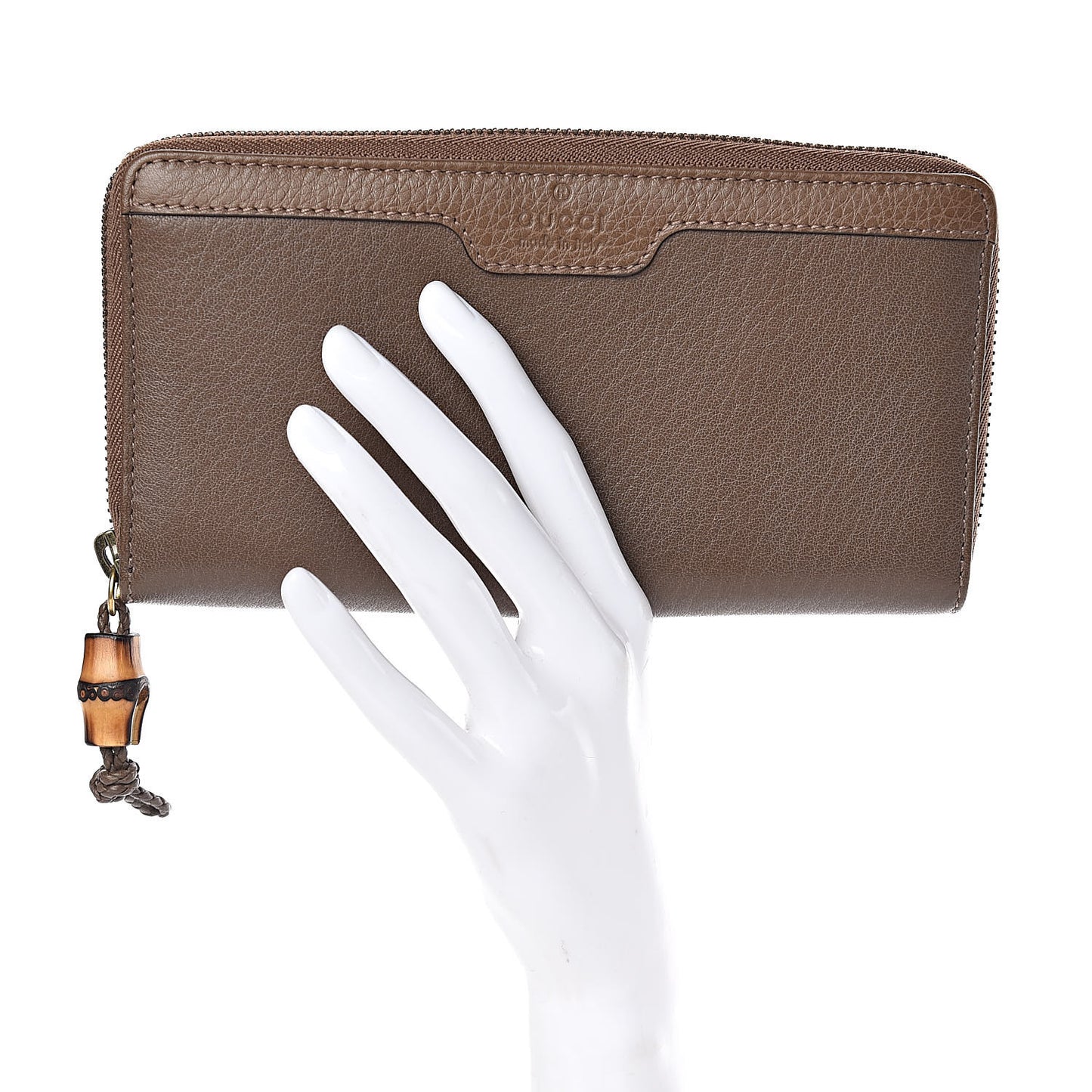 Soft Deerskin Hip Bamboo Zip Around Wallet Brown