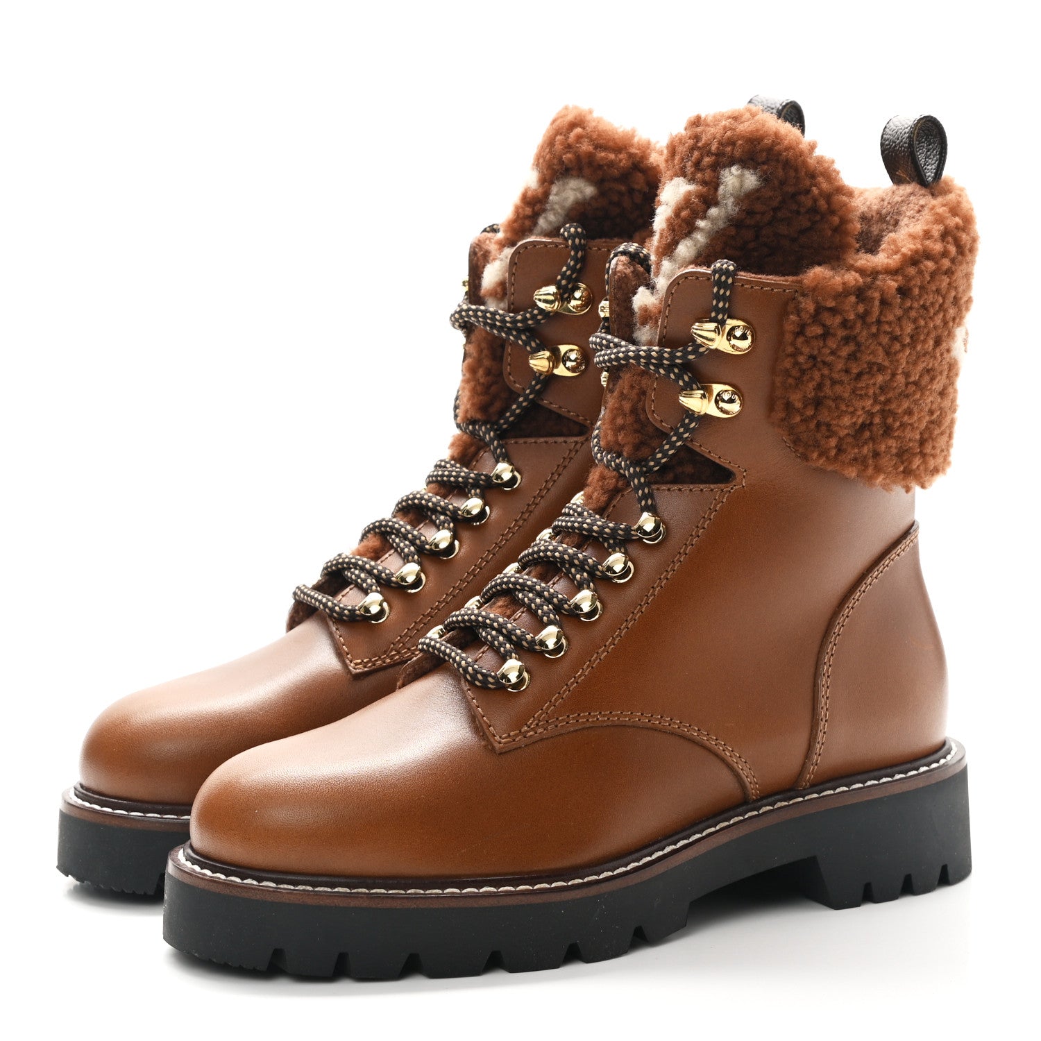 Louis Vuitton Calfskin Shearling Territory Ranger Combat Boots 36 Cognac 3 of 9