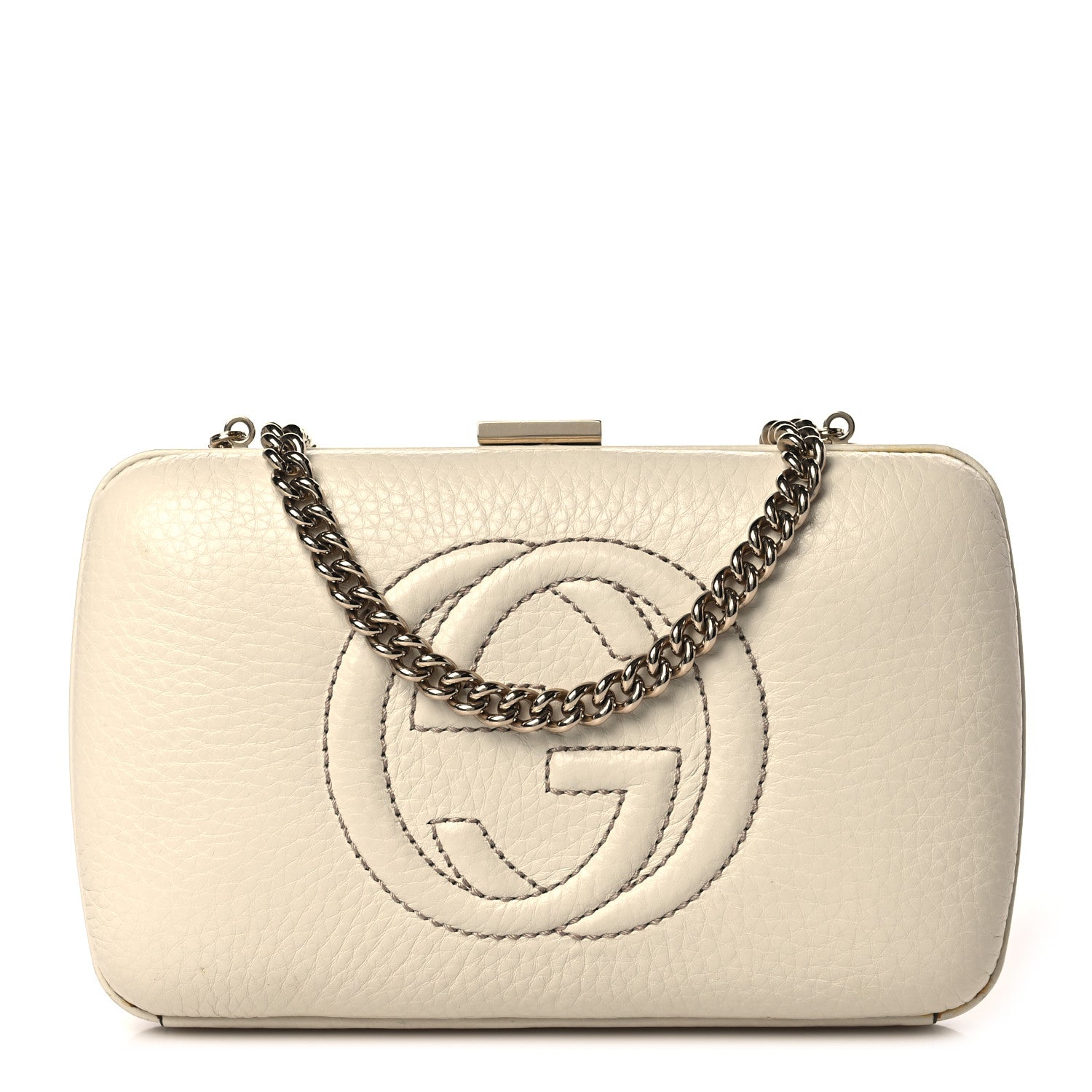 Gucci Pebbled Calfskin Soho Hard Case Clutch White 1 of 9