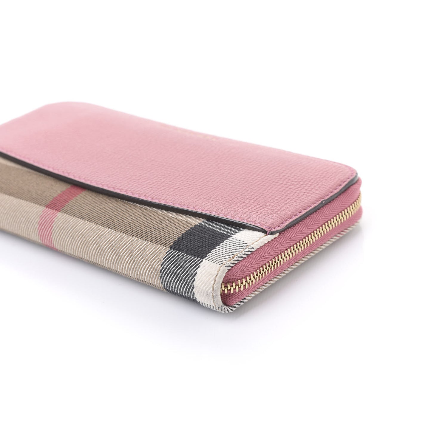 Grainy Calfskin House Check Elmore Zip Around Wallet Mauve Pink