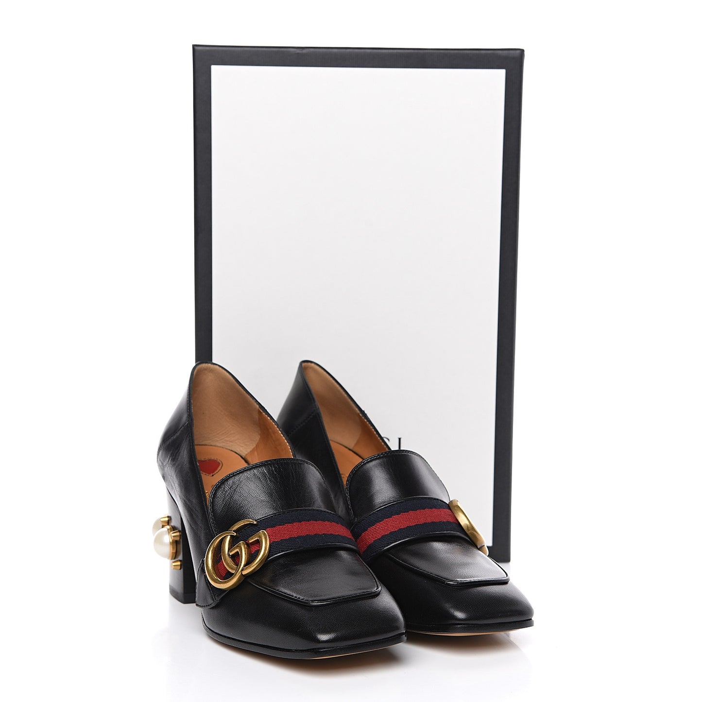 Malaga Kid Web Pearl Embellished Peyton 75mm Loafer Pumps 36 Black