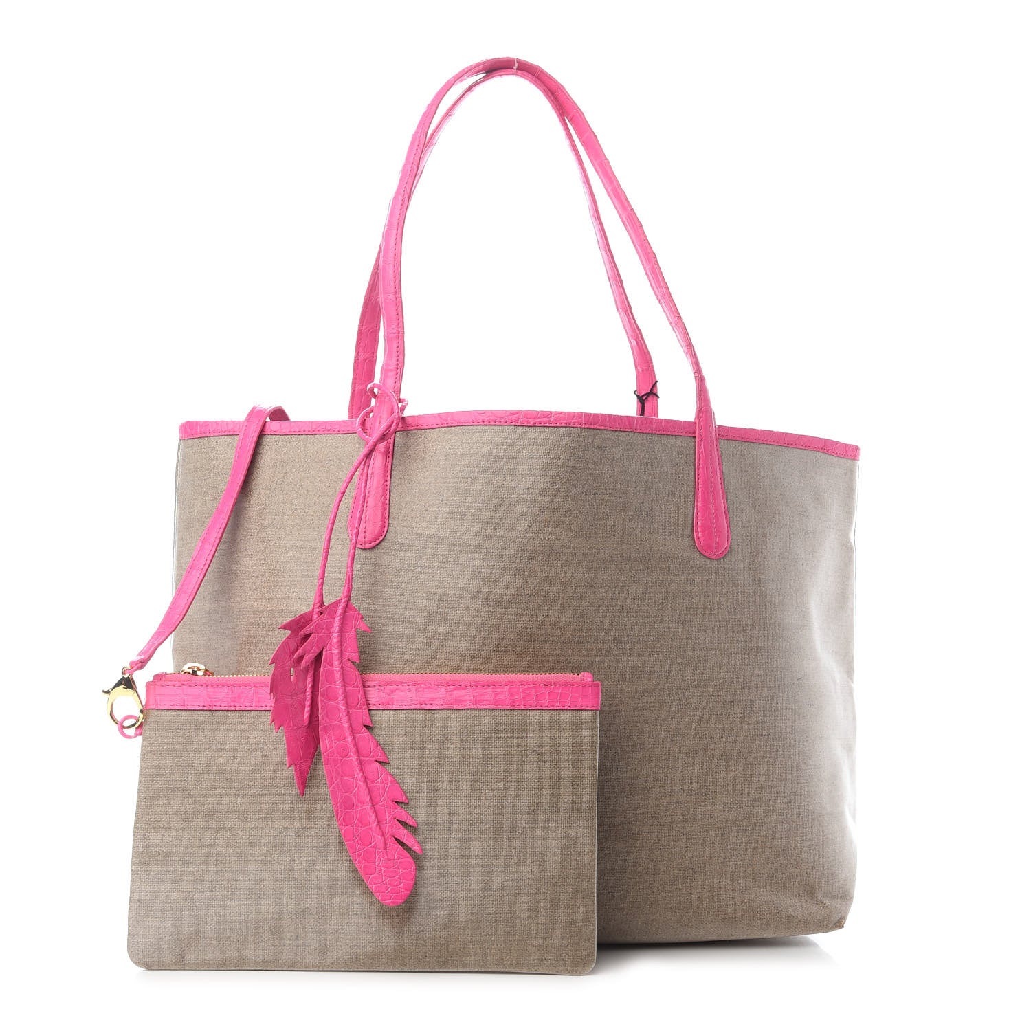 Nancy Gonzalez Coated Linen Crocodile Medium Erica Shopper Tote Pink 1 of 9