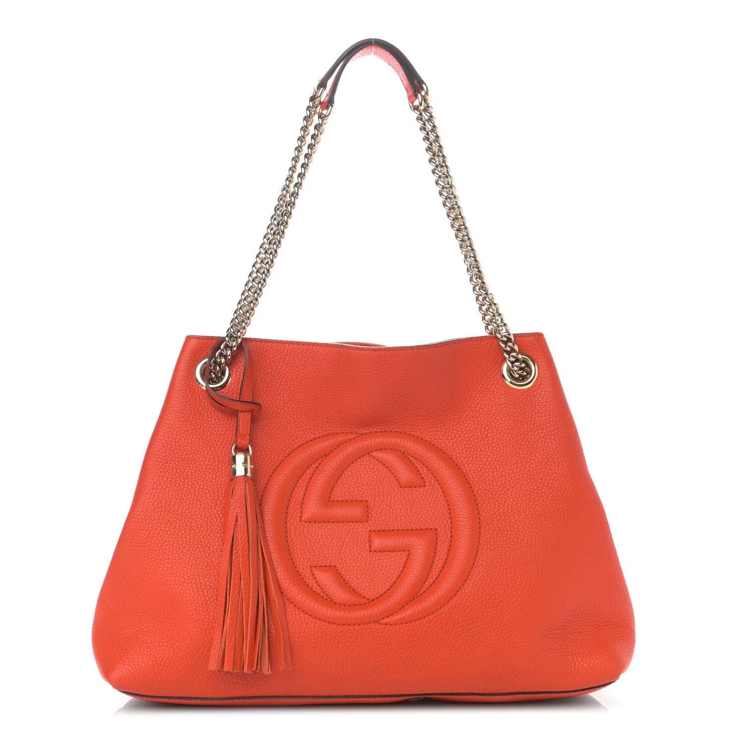 Gucci Pebbled Calfskin Medium Soho Chain Shoulder Bag Sun Orange 1 of 15