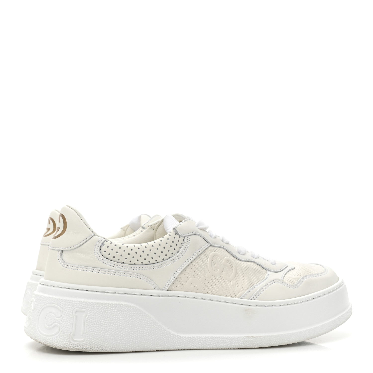 Gucci Calfskin GG Tennis Embossed Perforated Womens Platform 55mm Sneakers 42 Great White 5 of 10