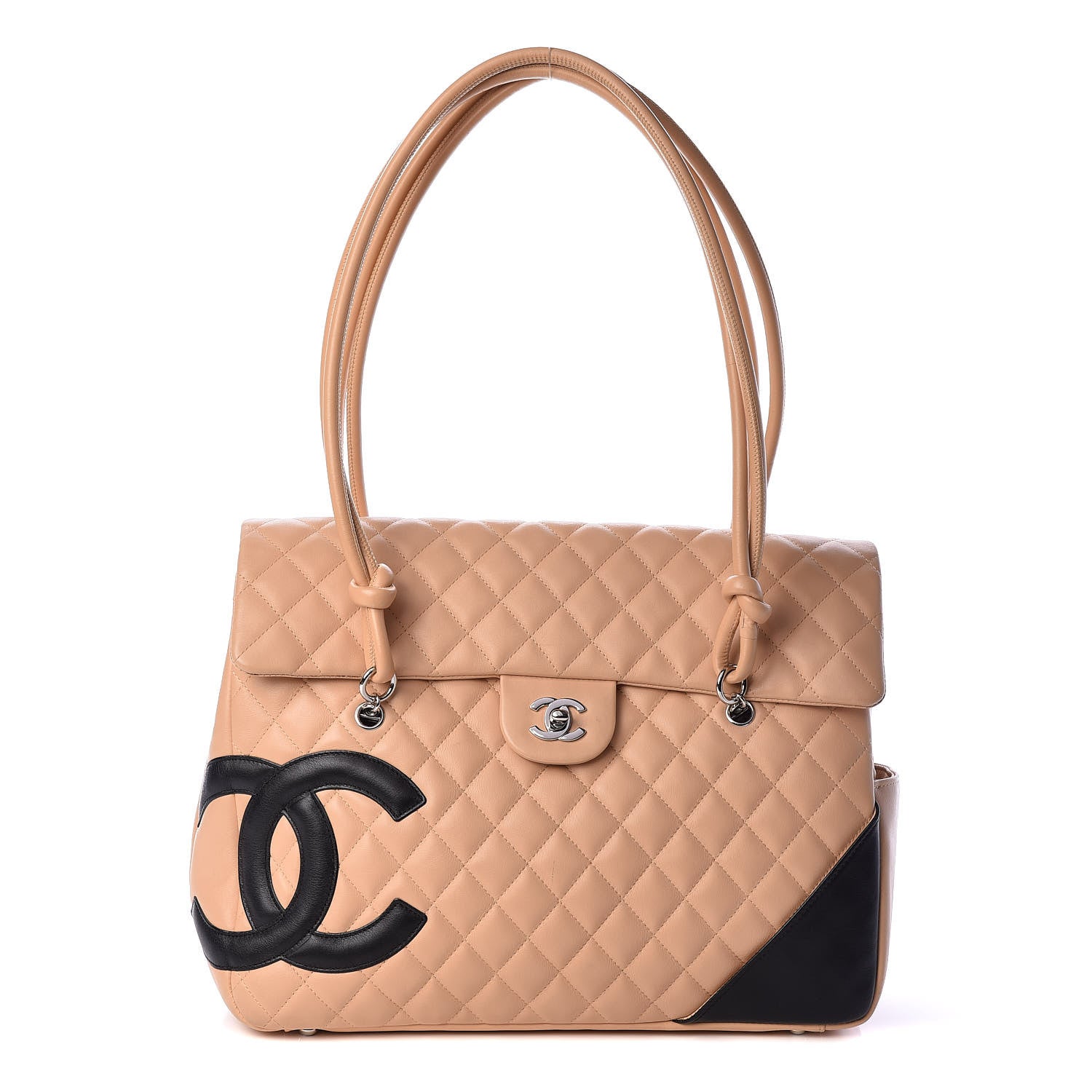 Chanel Calfskin Quilted Large Cambon Flap Beige Black 1 of 11