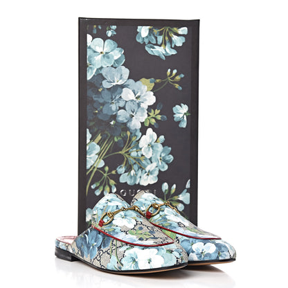 Gucci GG Supreme Monogram Blooms Womens Princetown Slippers 38 Beige Blue Navy Hibiscus Red 11 of 11