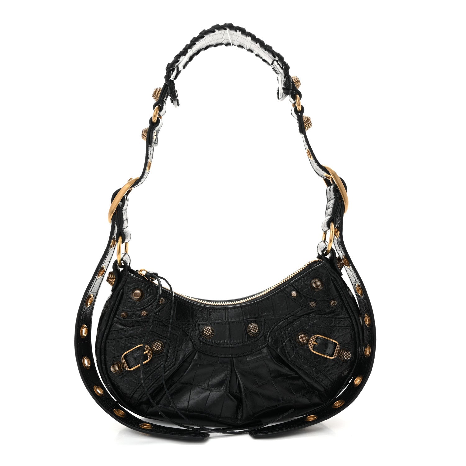 Balenciaga Extra Supple Calfskin Crocodile Embossed Le Cagole Shoulder Bag XS Black 1 of 11
