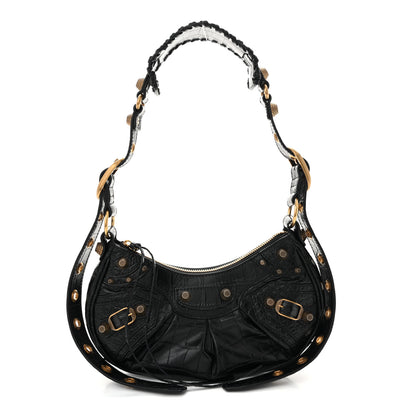 Balenciaga Extra Supple Calfskin Crocodile Embossed Le Cagole Shoulder Bag XS Black 1 of 11