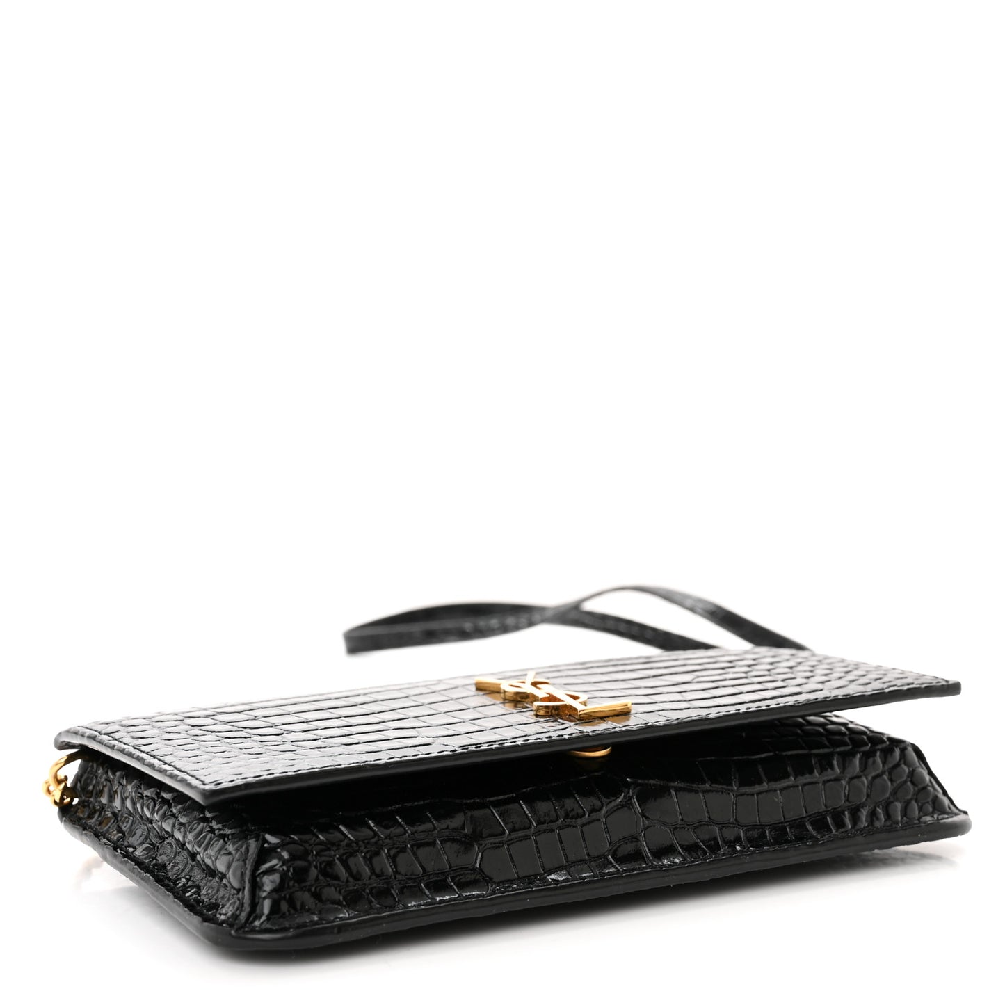 Crocodile Embossed Monogram Phone Holder Crossbody Black