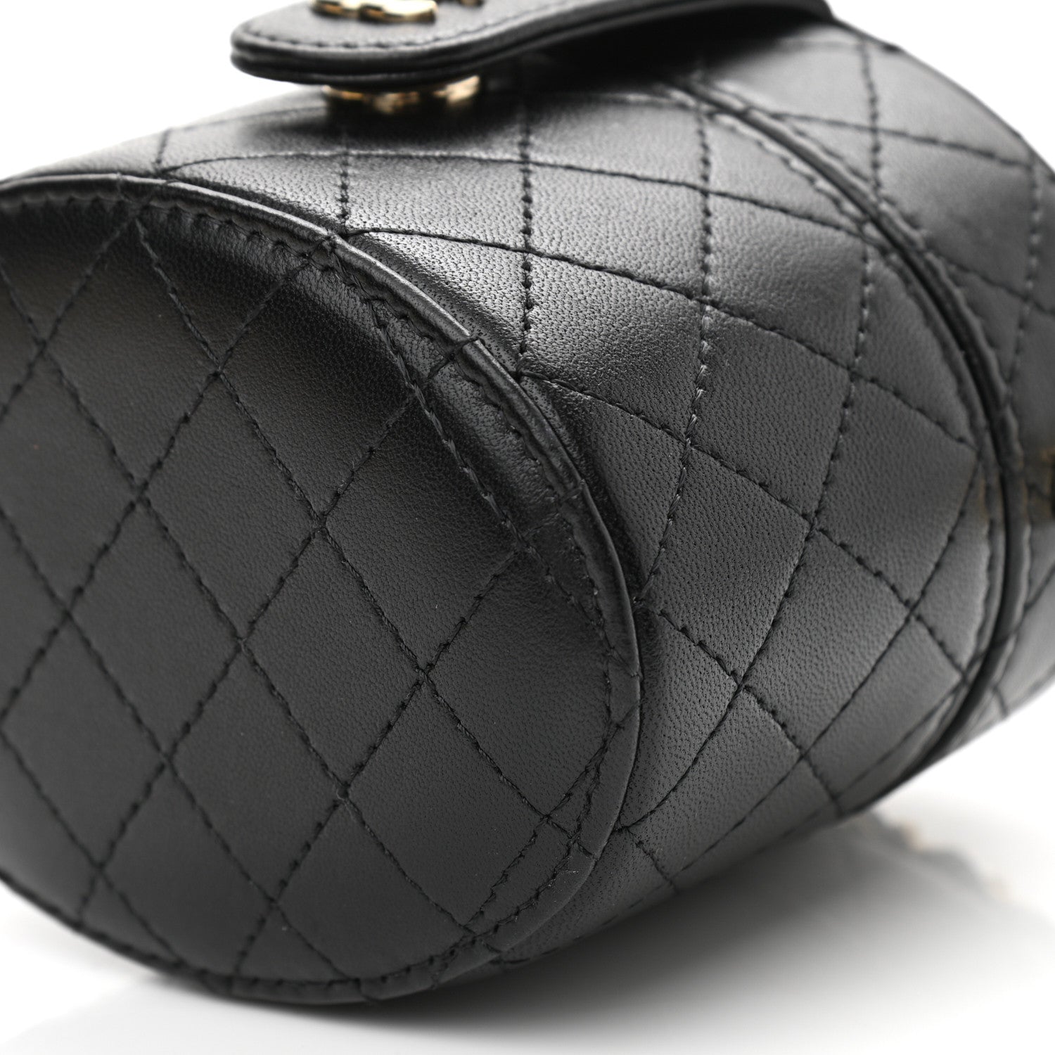 Chanel Lambskin Quilted Mini Round Vanity Case With Chain Black 10 of 11