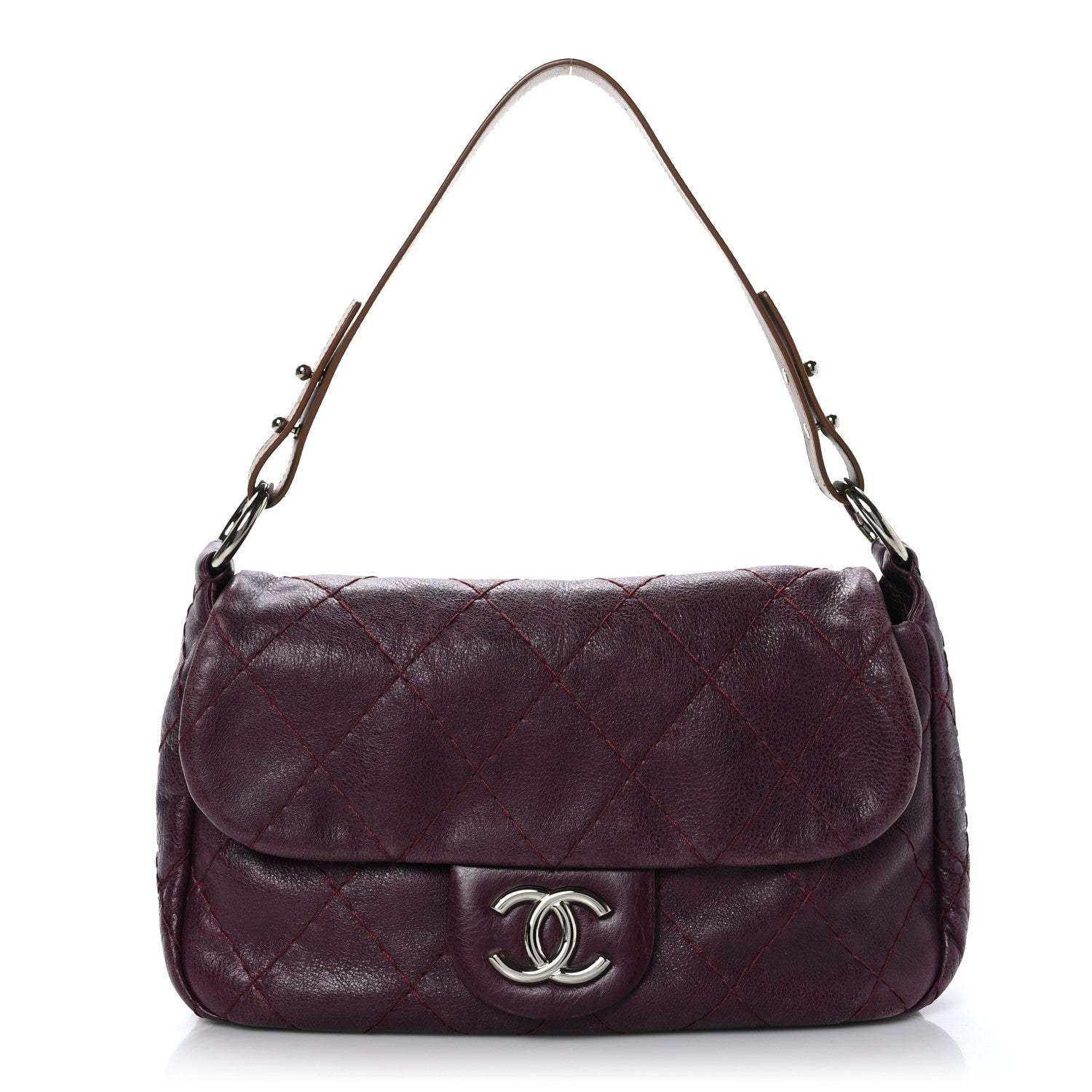 Chanel Glazed Calfskin Stitched On The Road Flap Plum 1 of 9