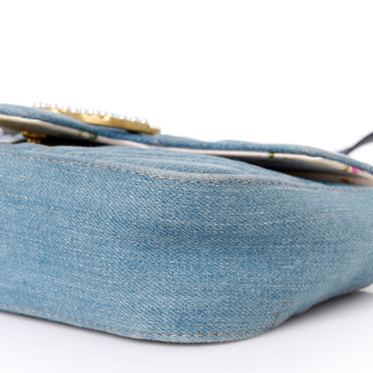 Gucci Denim Matelasse Mini Pearly GG Marmont Shoulder Bag Blue 10 of 10