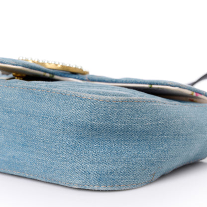 Gucci Denim Matelasse Mini Pearly GG Marmont Shoulder Bag Blue 10 of 10