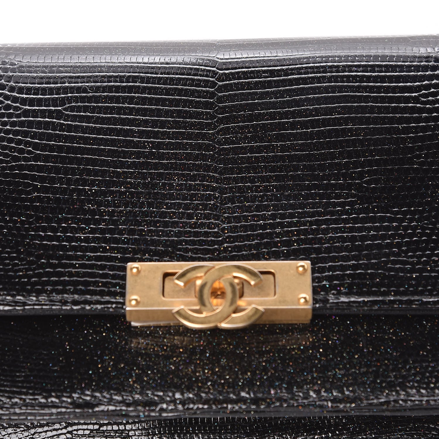 Chanel Metallic Lizard Golden Class Wallet on Chain WOC Black 10 of 15