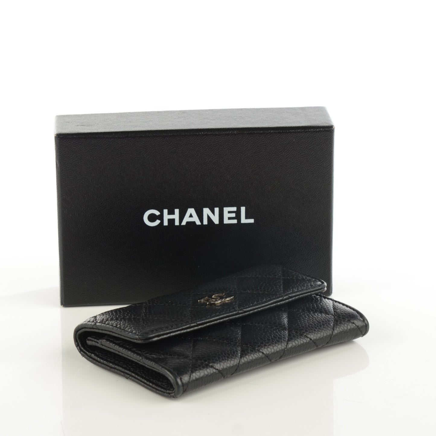 Caviar Quilted Flap Card Holder Black
