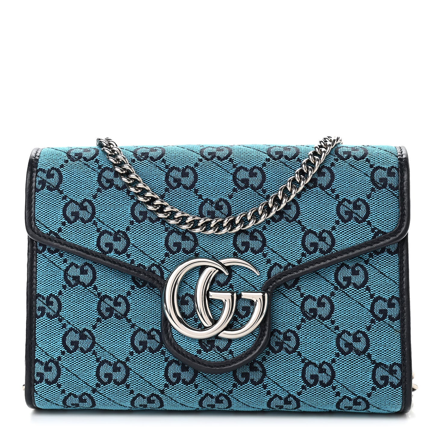 Monogram Multicolor Matelasse Diagonal GG Marmont Chain Wallet Light Blue